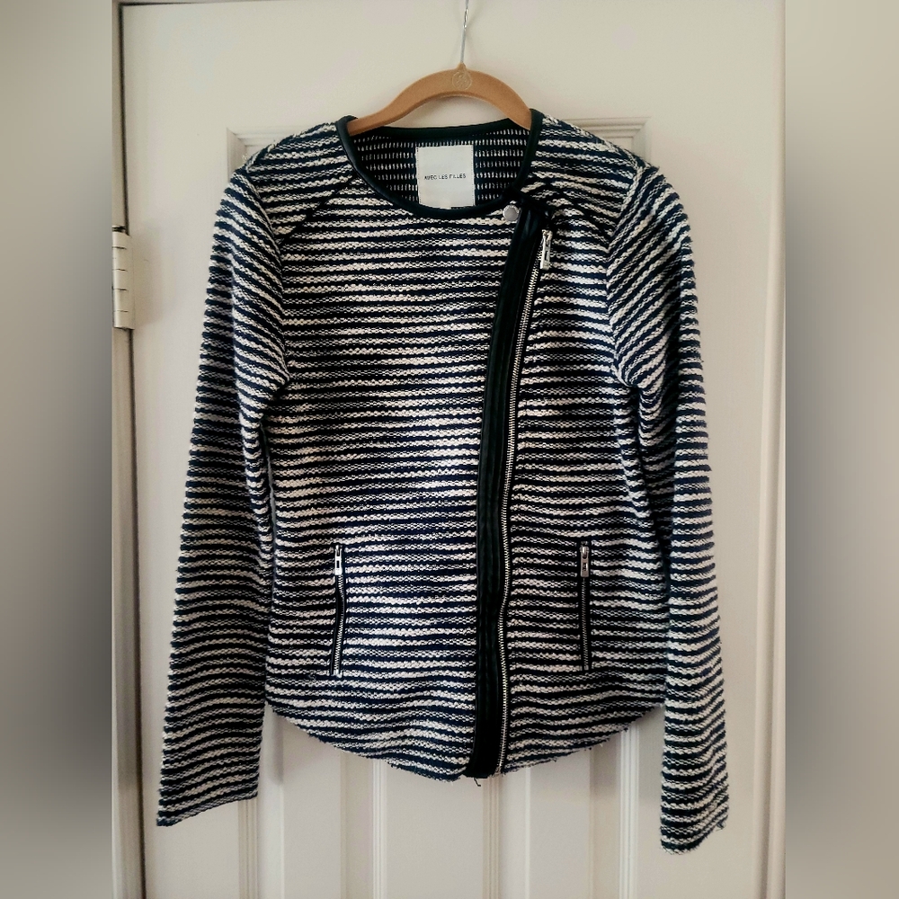 Avec Les Filles Jacket - TweedKnit Faux LeatherTrim